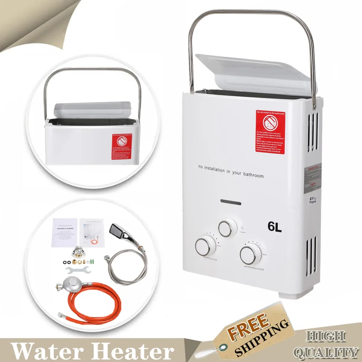 Chauffe-eau instantané au gaz propane 6 L