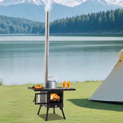 Poêle de camping pliable noir à bois – image 2
