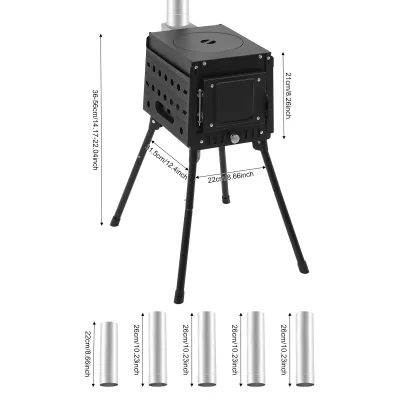 Poêle de camping pliable noir à bois – image 3