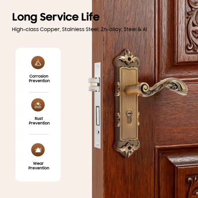 Serrure de porte à clé, finition bronze – image 2