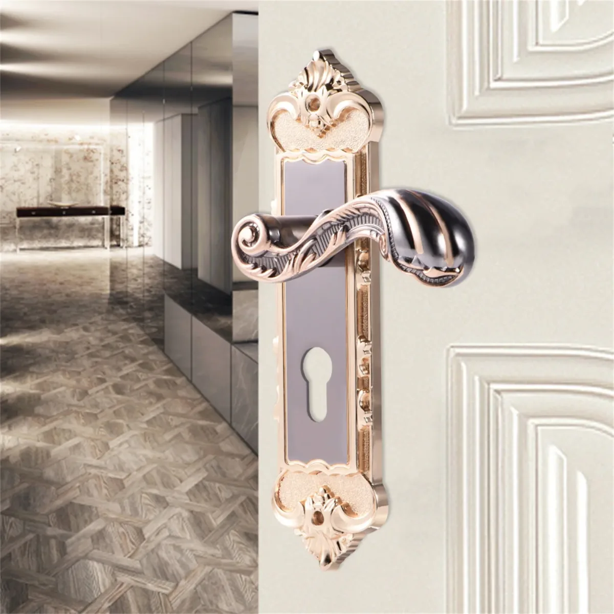Serrure de porte intérieure rétro dorée