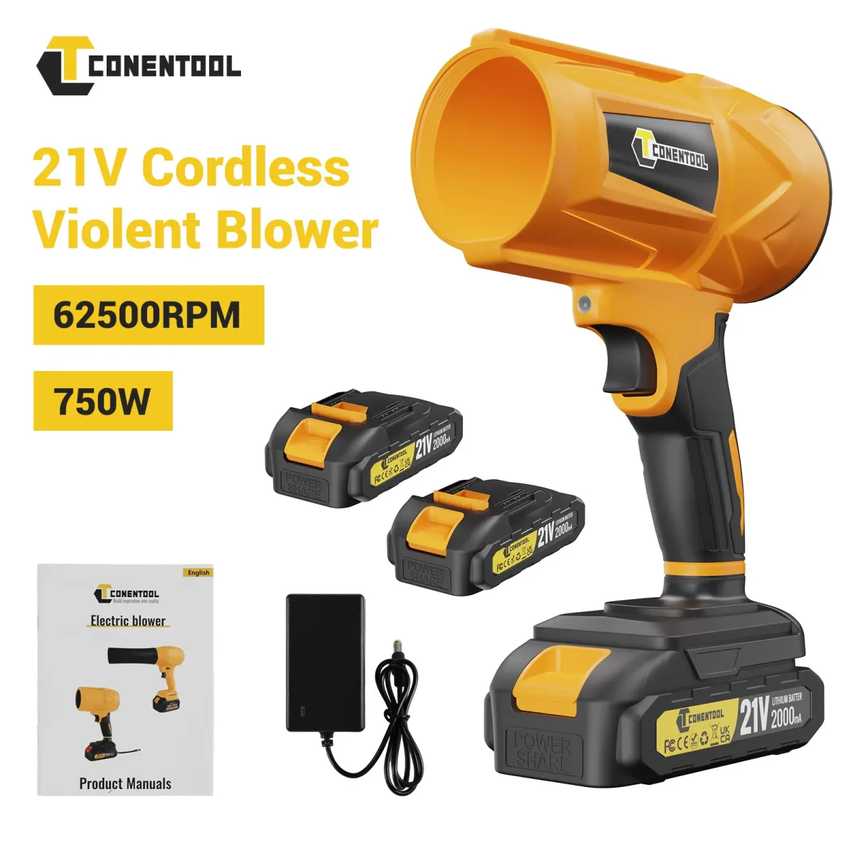 Souffleur de feuilles sans fil jaune 750 W