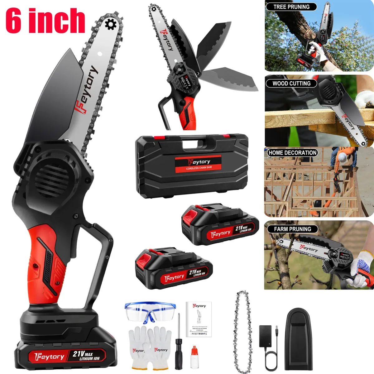 Tronçonneuse sans fil 15 cm, 2 batteries